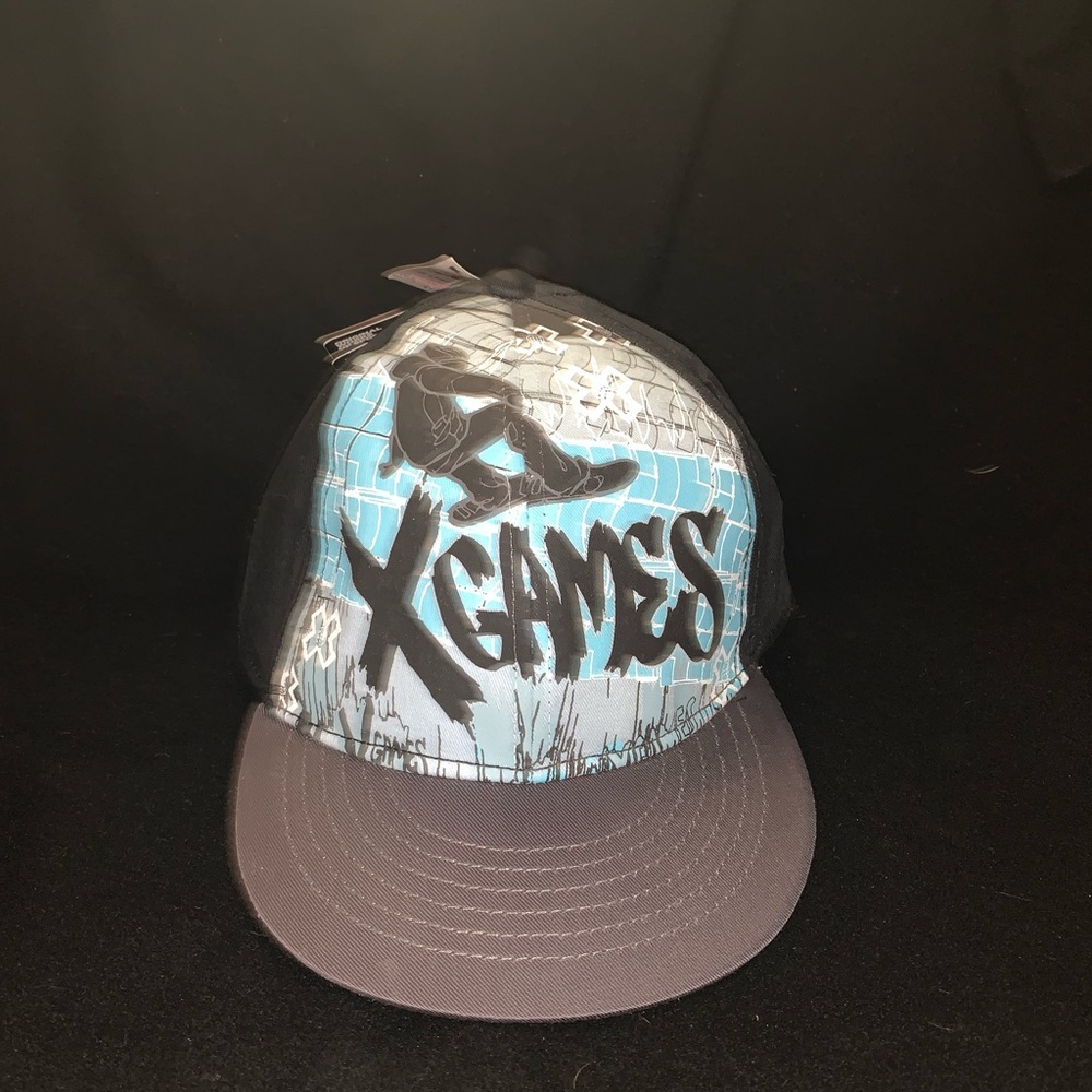 Men’s OS Black and Blue X Games Skater Graphic Print Baseball Cap